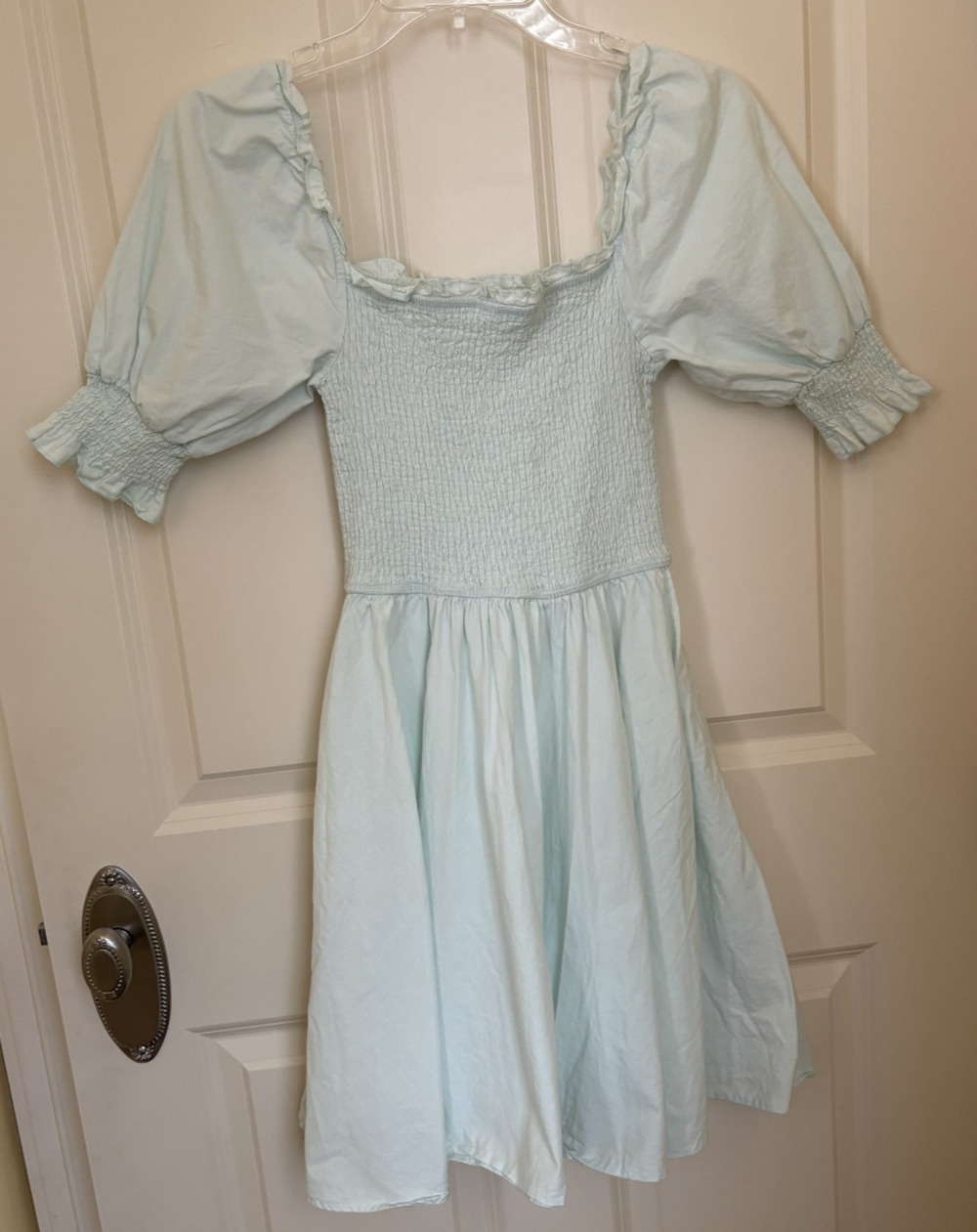 Blue Rain DRESS blue BOHO/PRAIRE Short Sleeve RUCHED Women's Small